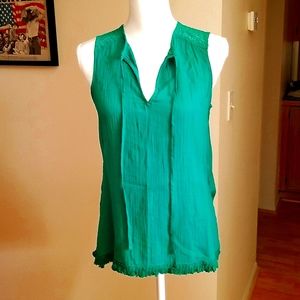 Joe Fresh Long Short Tank Blouse Sleeveless Sheer Green
